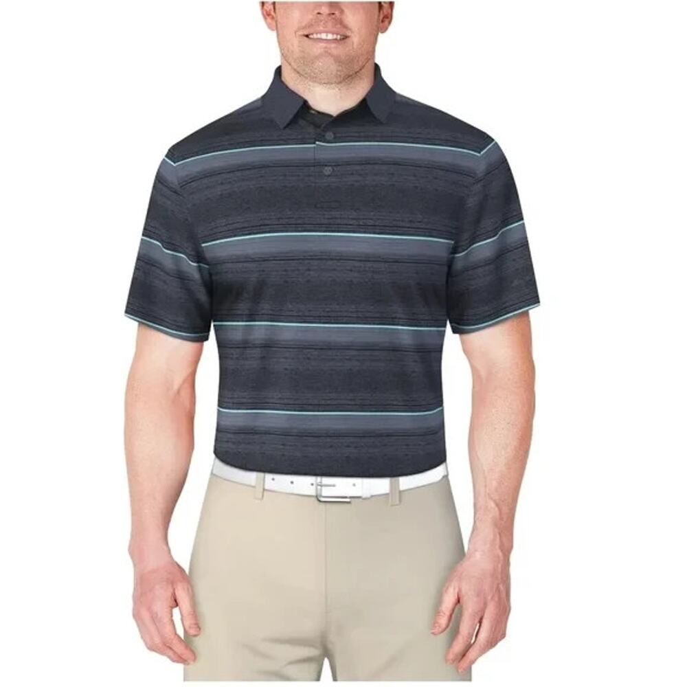 Men's Striped Short Sleeve Polo Shirt - Black and Blue Size 3XL